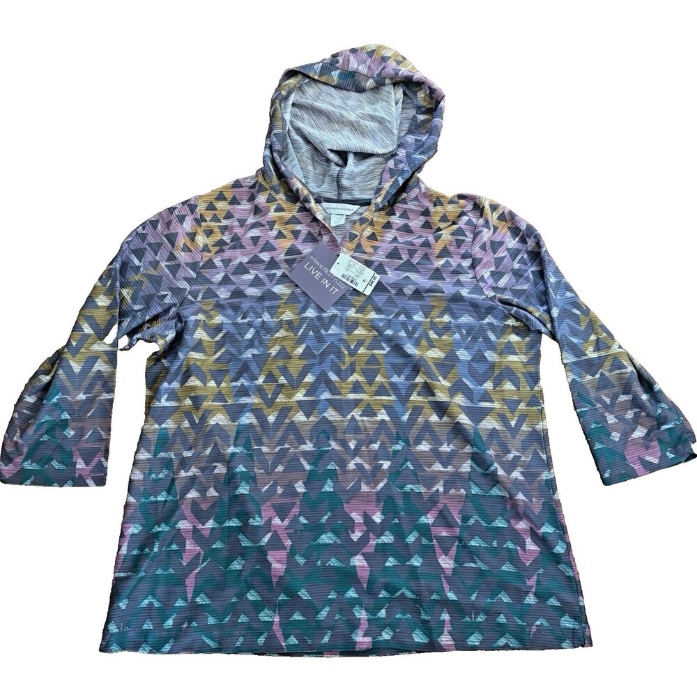 Christopher & Banks Hoodie Women’s XL Multicolor Geometric Lightweight Retro NWT